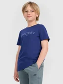 Koszulki dla chłopców - 4F T-shirt regular z nadrukiem chłopięcy - granatowy 122 (6-7 lat) - miniaturka - grafika 1