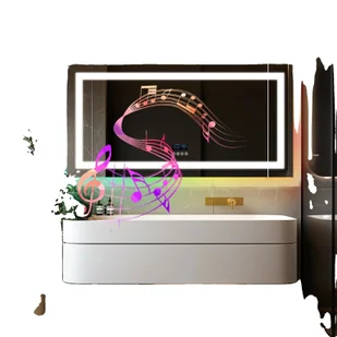 Lustro łazienkowe RGB, regulowane oświetlenie, zintegrowany głośnik Bluetooth, lustro łazienkoweŚwiatła LEDNuty muzyczneRoślina - Lustra - miniaturka - grafika 1