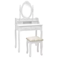 Toaletki - vidaXL Toaletka ze stołkiem, biała, 75x69x140 cm, drewno paulowni - miniaturka - grafika 1
