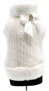 Trilly tutti Brilli Yvette płaszcz z wełny i pluszu z profilami z eko-futra, satynowa kokardka z czapką Swarovskiego, biała - 1 produkt - Płaszcze damskie - miniaturka - grafika 1