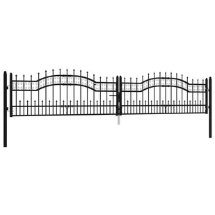 VidaXL Brama z grotami, czarna, 406x120 cm, malowana proszkowo stal - Ogrodzenia - miniaturka - grafika 4