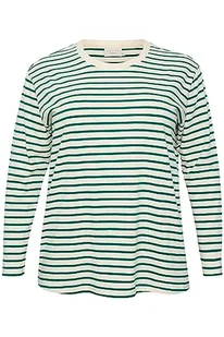 Kaffe Curve Plus Size Damska koszulka z długim rękawem Regular Fit Crew Neck, Antyczny biały/zielony pasek, M/du?y rozmiar - Koszulki i topy damskie - miniaturka - grafika 1
