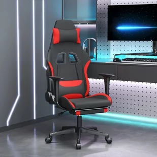 Lumarko Fotel gamingowy z podnóżkiem, czarno-czerwony, tkanina - Fotele gamingowe - miniaturka - grafika 1
