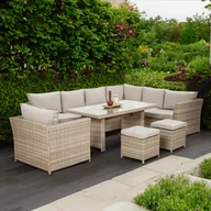 Meble ogrodowe - FocusGarden Narożnik ogrodowy Moniz Dinning Plus, beżowy - miniaturka - grafika 1