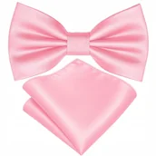 Krawaty i muchy męskie - Zestaw mucha + poszetka - jasny różowy GŁADKIE - miniaturka - grafika 1