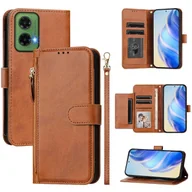 Etui i futerały do telefonów - Do etui Motorola Moto G35 5G z kieszenią na zamek błyskawiczny i wieloma przegródkami na karty, skórzane etui na telefon - brązowe Wielobarwny Brown - miniaturka - grafika 1