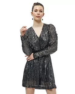 Desires Damska sukienka mini z cekinami LS, srebrny nadruk, XXL - Sukienki - miniaturka - grafika 1