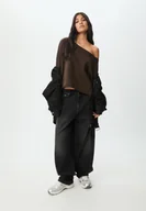 Swetry damskie - Stradivarius Krótki sweter z dekoltem łódka Brązowy XL - miniaturka - grafika 1