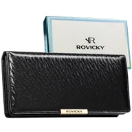 Portfele - Duży portfel damski ROVICKY elegancki na zatrzask i suwak rozbudowany ochrona kart RFID czarny - miniaturka - grafika 1