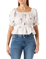 Bluzki damskie - myMo Damska haftowana bluzka Cropped, biały jasnofioletowy, XL - miniaturka - grafika 1