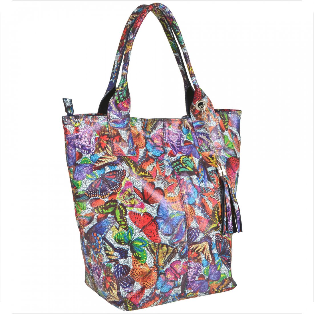 Torba worek wzór kolorowe motyle z miękkiej skóry bardzo lekka XL