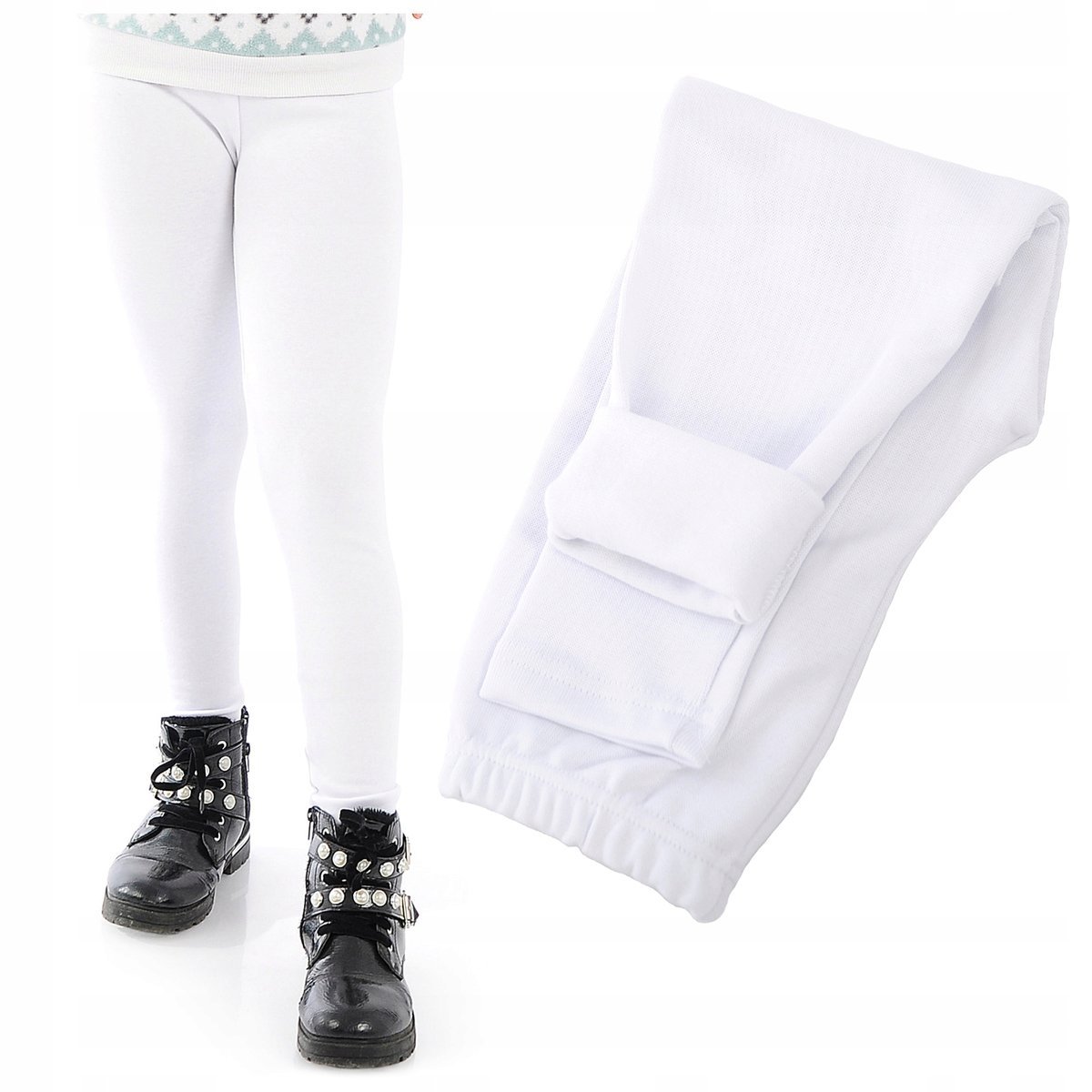 Ocieplane Elastyczne legginsy dziecięce Getry Produkt Polski Białe 134