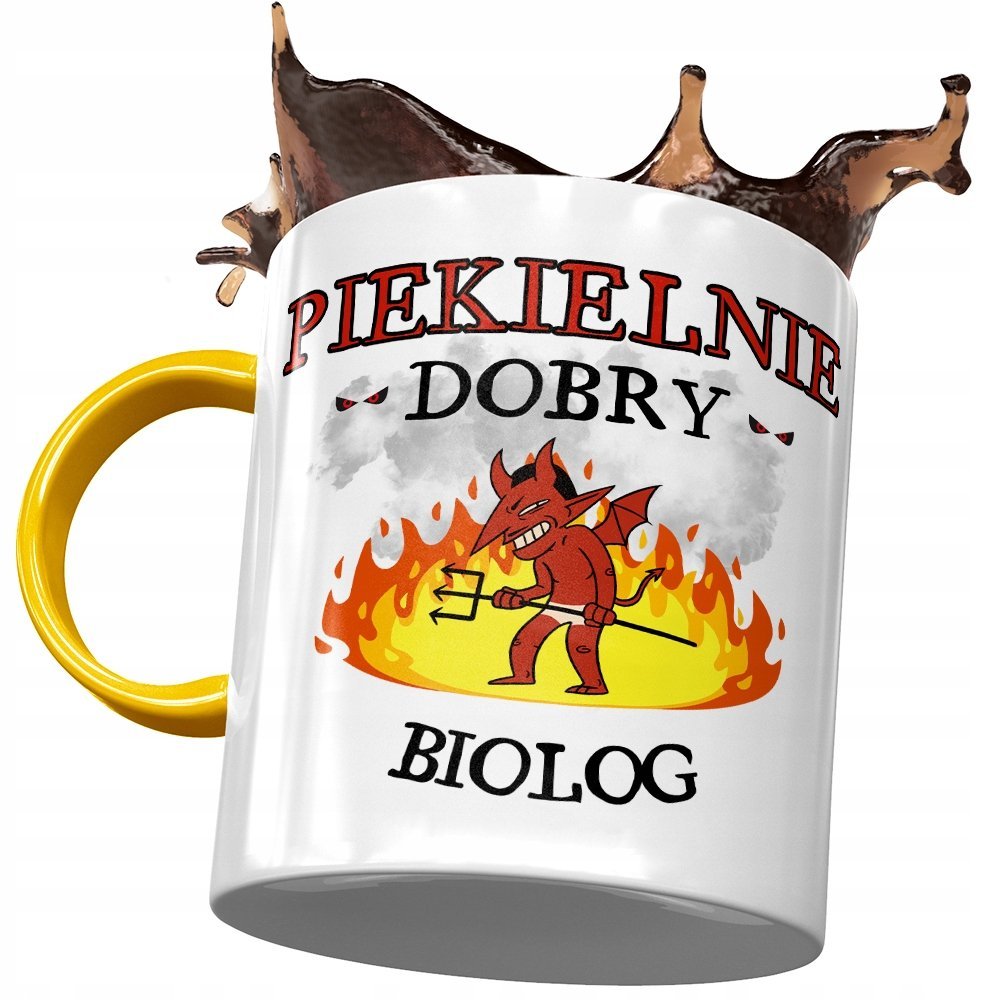 Kubek Żółty Dla Biologa Piekielnie Dobry Biolog z Nadrukiem ze Zdjęciem + Opakowanie na prezent (wzór 02)