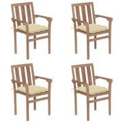 Fotele i krzesła ogrodowe - vidaXL Lumarko Sztaplowane krzesła ogrodowe z poduszkami, 4 szt., tekowe! 3073396 - miniaturka - grafika 1