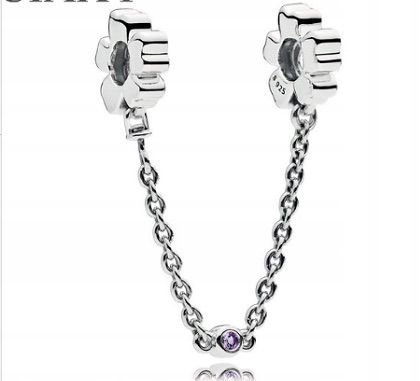 Podwójna zawieszka srebrna CHAIN BEAD 925 Kwiatuszki z łańcuszkiem cyrkonia