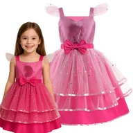 Stroje karnawałowe - Strój Przebranie Kostium Sukienka Barbi Wróżka Różowa Bal Karnawał 122 128 - miniaturka - grafika 1