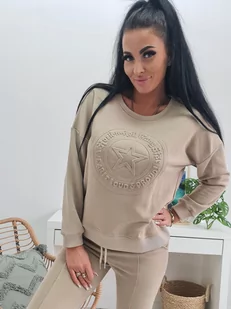 DRES BAWEŁNIANY GANG STAR BLUZA + SPODNIE - BEŻ - THE WESS - Spodnie sportowe damskie - miniaturka - grafika 1