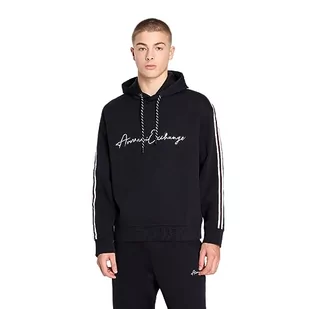 Armani Exchange Męska bluza z kapturem z logo Bonded Cotton Signature, granatowy (Deep Navy), L - Bluzy męskie - miniaturka - grafika 1