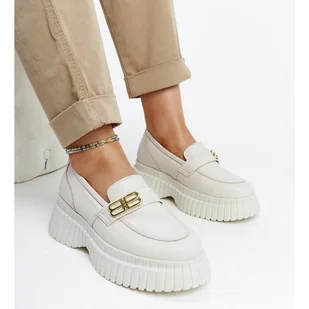 Jasnobeżowe skórzane półbuty Mokasyny Karino beżowy - Mokasyny damskie - miniaturka - grafika 1