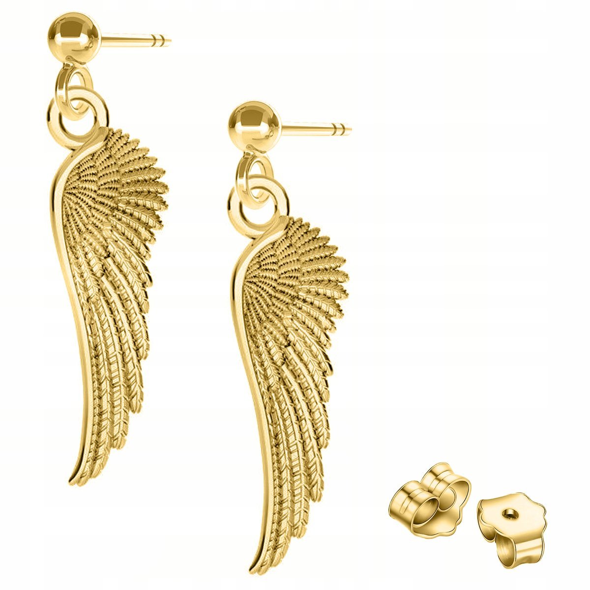 Złote Kolczyki ze Skrzydłami Skrzydła Wiszące Skrzydełka SREBRO 925