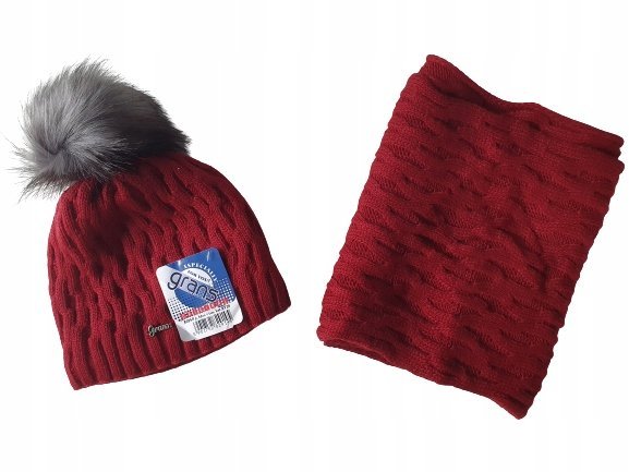 Grans komplet czapka, komin (golf) rozmiar uniwersalny czerwony