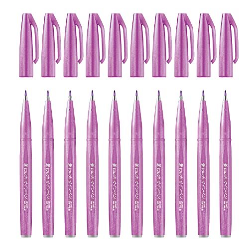 Pentel SES15C-P2X Brush Sign Pen różowo-liliowy, pisak z włókien, końcówka podobna do pędzli, 10 sztuk