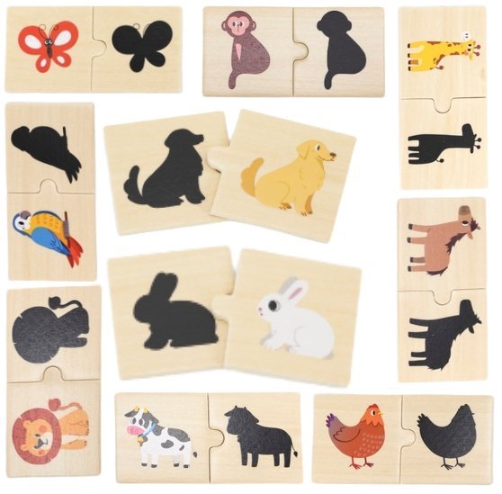 Drewniana Układanka dla niemowląt DOPASUJ CIEŃ puzzle rozwojowe edukacyjne zabawki montessori