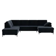 Narożniki - Ciemnoniebieska aksamitna rozkładana sofa w kształcie U Ghado Moor, lewostronna - miniaturka - grafika 1