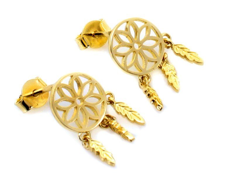 Kolczyki złote 585 małe łapacze snów na sztyfcie 1.32g