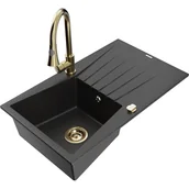 Zlewozmywaki z baterią - Mexen Cesar zlewozmywak granitowy 1-komorowy z ociekaczem i baterią kuchenną Elia, czarny/srebrny metalik - 6514-73-670101-50 - miniaturka - grafika 1