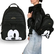 Plecaki - DISNEY Myszka Mickey Czarny, pikowany plecak MŁODZIEŻOWY, POJEMNY damski miejski plecak 24x33x10 cm - miniaturka - grafika 1