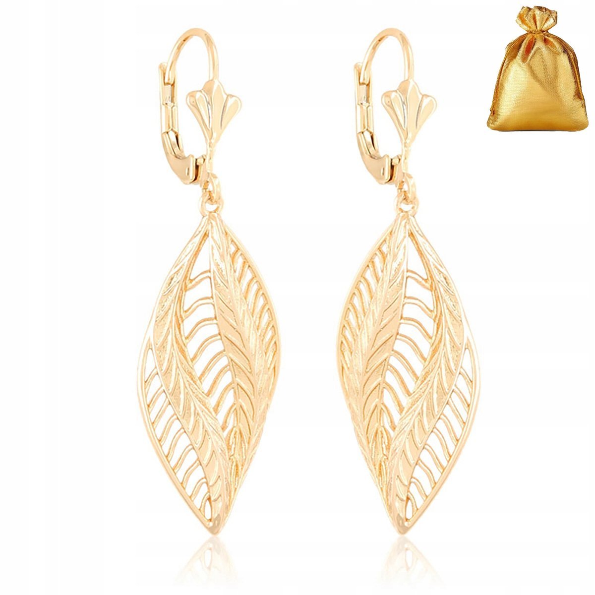 Eleganckie Złote Kolczyki Wiszące Długie Ażurowe 18K Stal Chirurgiczna