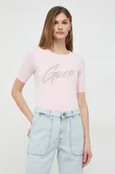Koszulki sportowe damskie - Guess t-shirt damski kolor różowy - miniaturka - grafika 1