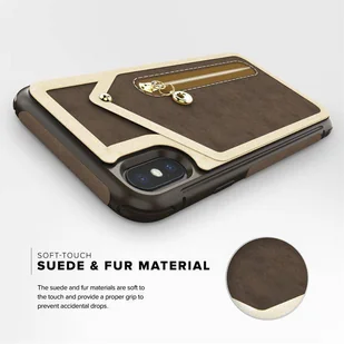 Zizo Nebula Wallet Case Skórzane etui iPhone X z kieszeniami na karty + saszetka na zamek + szkło 9H na ekran (Dark Brown/Brown) - Etui i futerały do telefonów - miniaturka - grafika 8