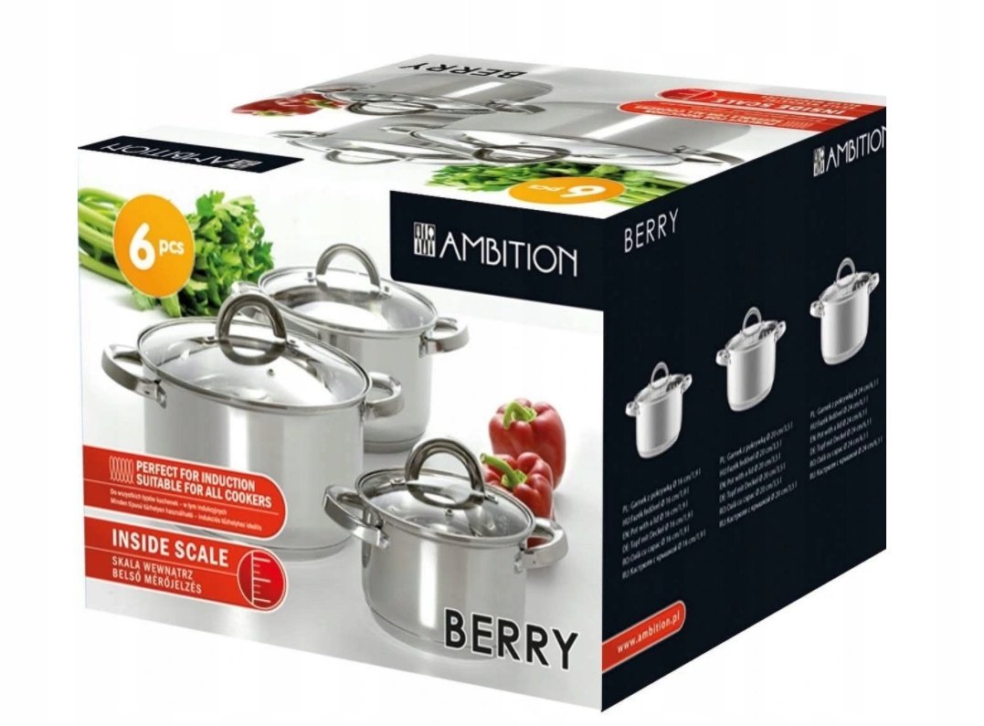 Zestaw garnków ze stali nierdzewnej AMBITION Berry 6 el.