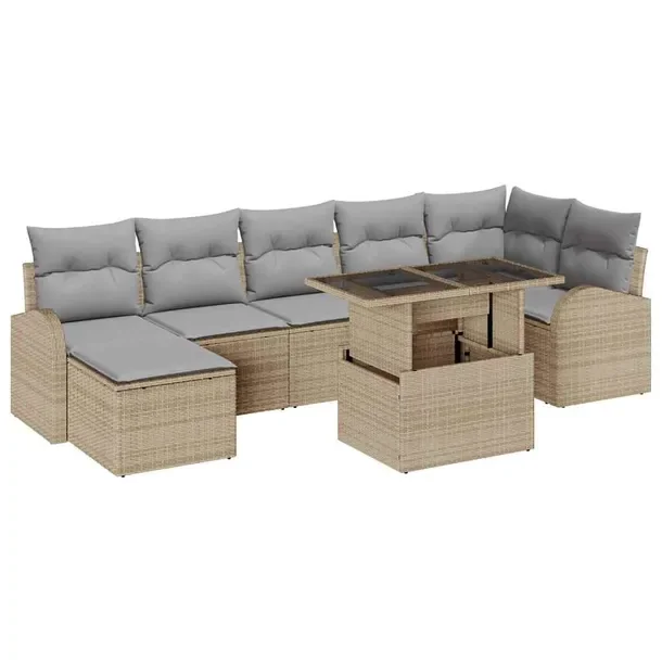 Zestaw Narożnej Sofy Ogrodowej z Polirattanu, Beżowy, 5 Elementów