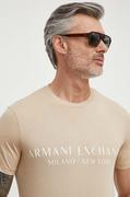 Koszulki męskie - Armani Exchange t-shirt męski kolor beżowy z nadrukiem - miniaturka - grafika 1