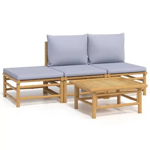 4-cz. zestaw mebli do ogrodu, jasnoszare poduszki, bambus vidaXL - Meble ogrodowe - miniaturka - grafika 3