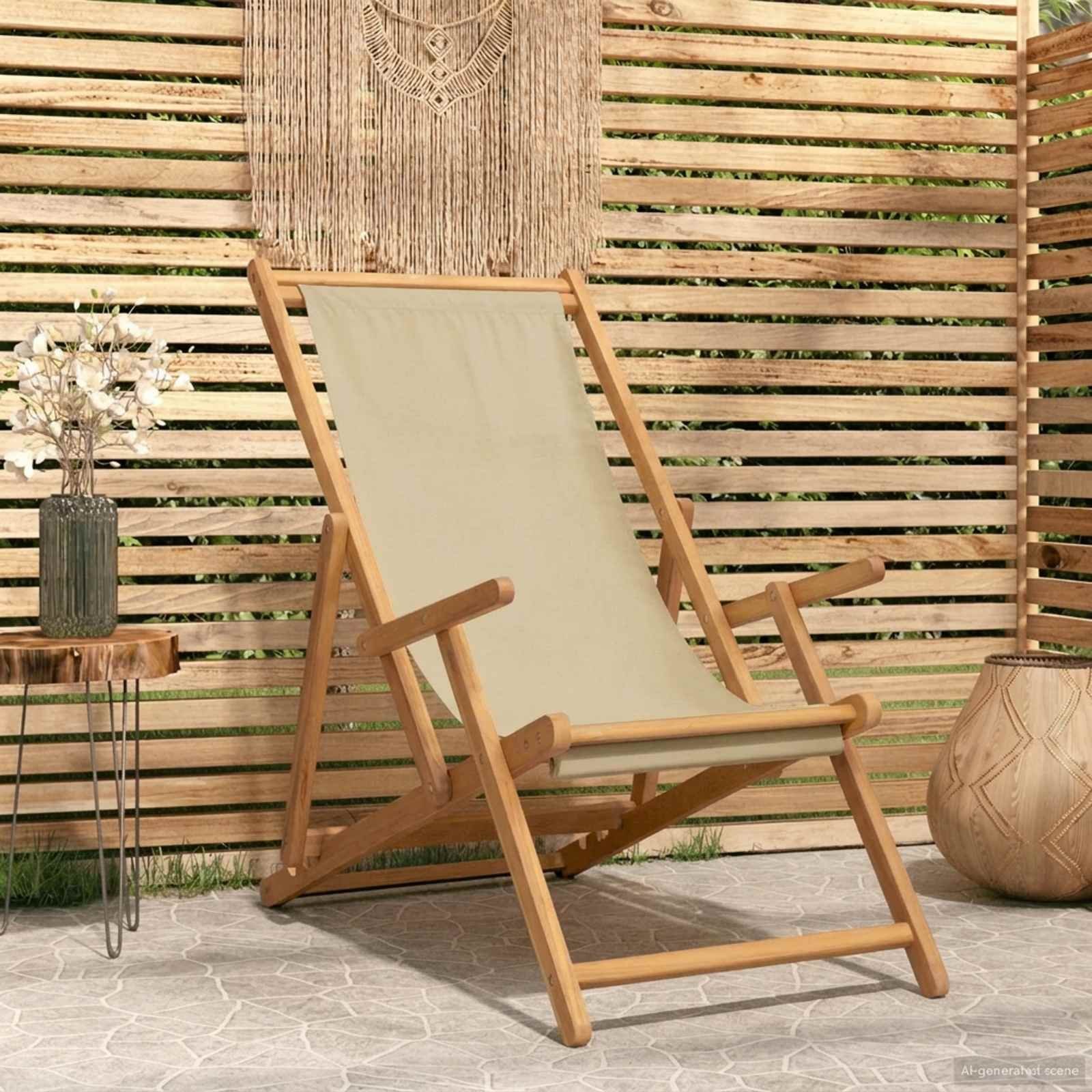 vidaXL Krzesło plażowe Beżowy Lite drewno teakowe 42032666