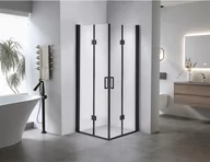 Kabiny prysznicowe - HYDROSAN Kabina prysznicowa kwadratowa narożna 100x100x195 drzwi podwójne składane profil okrągły czarna szkło transparentne uniwersalna z powłoką Nano Glass BS05C-100 - miniaturka - grafika 1
