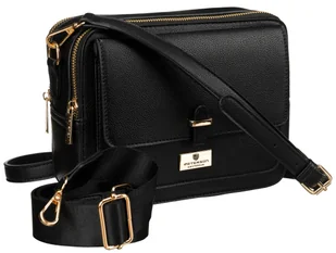 Czarna dwukomorowa listonoszka damska na suwak PETERSON skóra ekologiczna kieszonki na drobiazgi dwa paski w zestawie - Torebki damskie - miniaturka - grafika 1