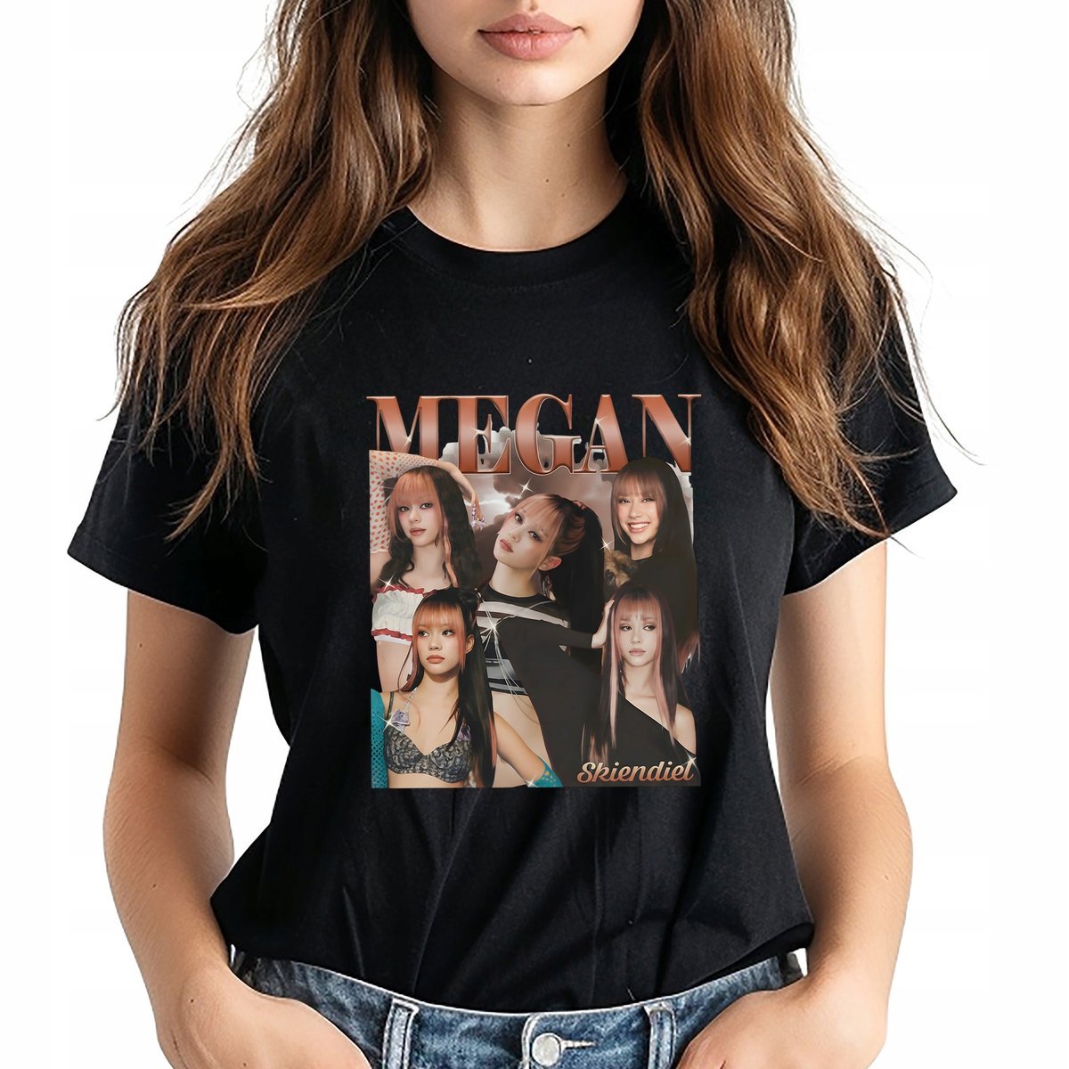 Koszulka Damska T-shirt Czarny KATSEYE MEGAN Muzyka K-pop Prezent - XS Wz