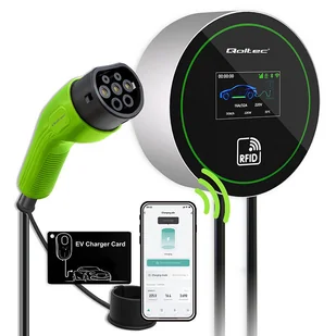 Qoltec Stacja ładowania EV 2w1 Typ2 22kW Wi-fi| LCD 3 fazy Wallbox Smart life app| RFID 5m - Ładowarki samochodowe - miniaturka - grafika 1