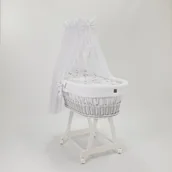 Łóżeczka i kojce - Wiklinowy kosz Mojżesza LENA biały z pościelą wafelkową białą - gąski. - miniaturka - grafika 1