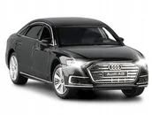 Zabawki zdalnie sterowane - AUDI A8 METALOWY MODEL SAMOCHODU 1:32 DŹWIĘK ŚWIATŁO PREZENT CZARNY - miniaturka - grafika 1