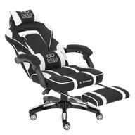Fotele gamingowe - Fotel Gamingowy z podnóżkiem DEUS X-Stream z tkaniny biało-czarny - miniaturka - grafika 1