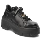 Półbuty damskie - Czarne Półbuty Karino Obuwie Damskie Na Solidnej Platformie - miniaturka - grafika 1