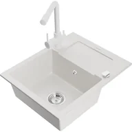 Zlewozmywaki z baterią - Mexen Enzo zlewozmywak granitowy 1-komorowy z ociekaczem i baterią kuchenną Duero, biały - miniaturka - grafika 1