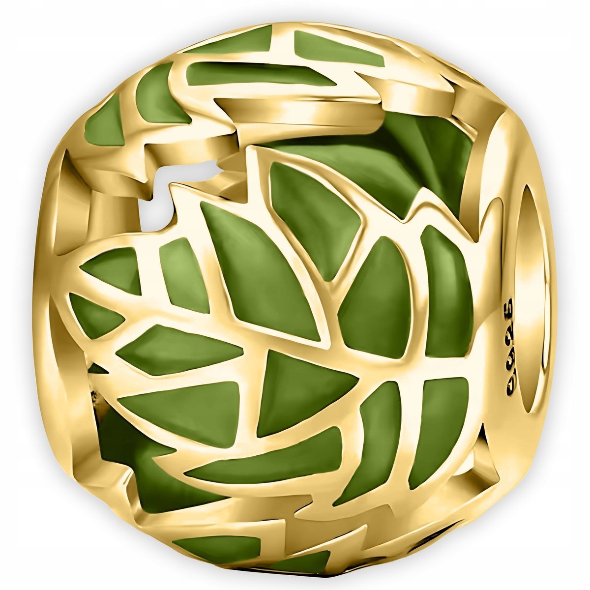 Złoty Charms Zielone Liście Monstery Liść Listek Okragły SREBRO 925