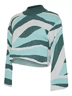 Swetry damskie - MAMA.LICIOUS Mlolivia L/S Knit Crop Top A. sweter z dzianiny damskie, Foliage Green/Detail:jaquard Pattern In Feldspar And Whitecap Grey, M - miniaturka - grafika 1